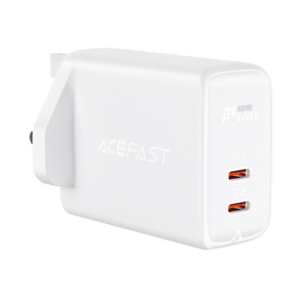 Încărcător De Perete Acefast (priză UK) 2x USB Tip C 40W, PPS, PD, QC 3.0, AFC, FCP Alb (A12 Alb)  A12 WHITE